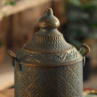 Rustic Iron Vase with Lid and Handles - Distressed Finish Decorative Storage Box
