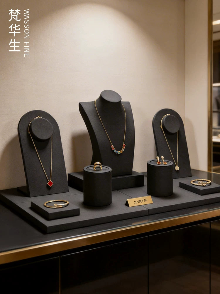 Premium Black Jewelry Display Stands for Rings, Earrings, Necklaces, and Bracelets