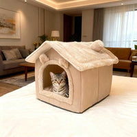 Pet Cave Bed for Cats and Small Dogs, Enclosed Warm House, Removable and Washable, All Seasons