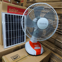 12-inch USB Rechargeable Solar Fan with LED Light and Oscillating Head for Camping and Outdoor Use