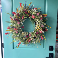 Texas Wildflower Wreath for Front Door Decor, Artificial Everlasting Floral Wreath