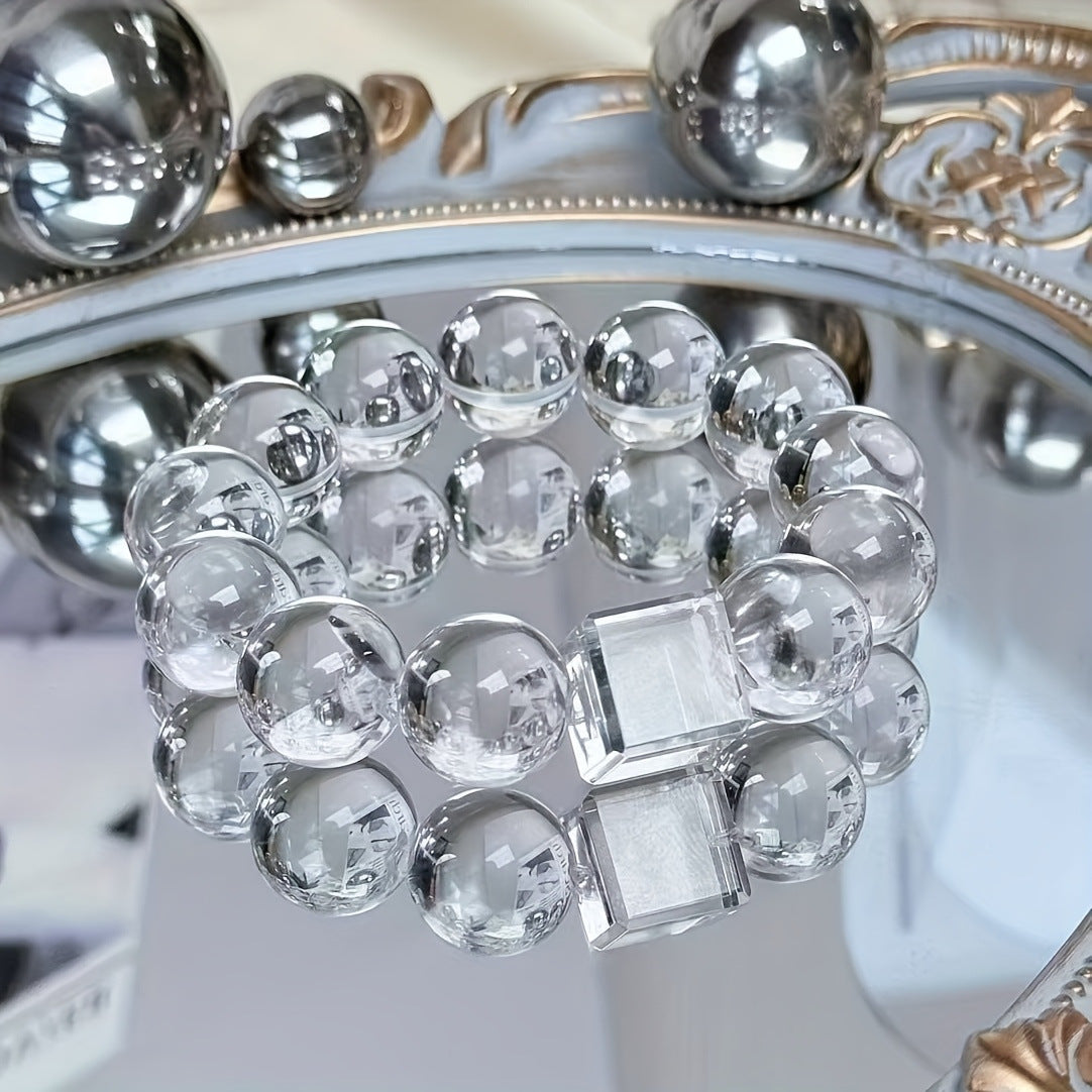 Double A Grade Clear Brazilian White Crystal Beaded Bracelet