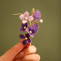 New Chinese Style Sandalwood Velvet Flower Brooch Hairpin Set for Hanfu