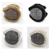 Winter Outdoor Warm Earmuffs Plush Thick Fashion Rabbit Hair Plaid Behind-the-Head Foldable Ear Covers
