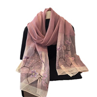 Embroidered Blended Scarf for Women - Korean Style Thin Warm Shawl