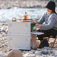Outdoor Camping Storage Box with Wooden Lid Foldable Car Trunk Organizer Picnic Travel Container