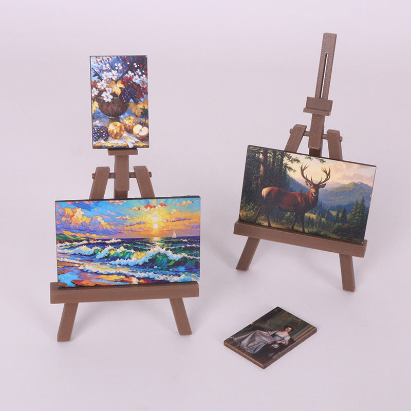 Dollhouse Miniature Easel and Classical Oil Painting Set (3 Pieces)