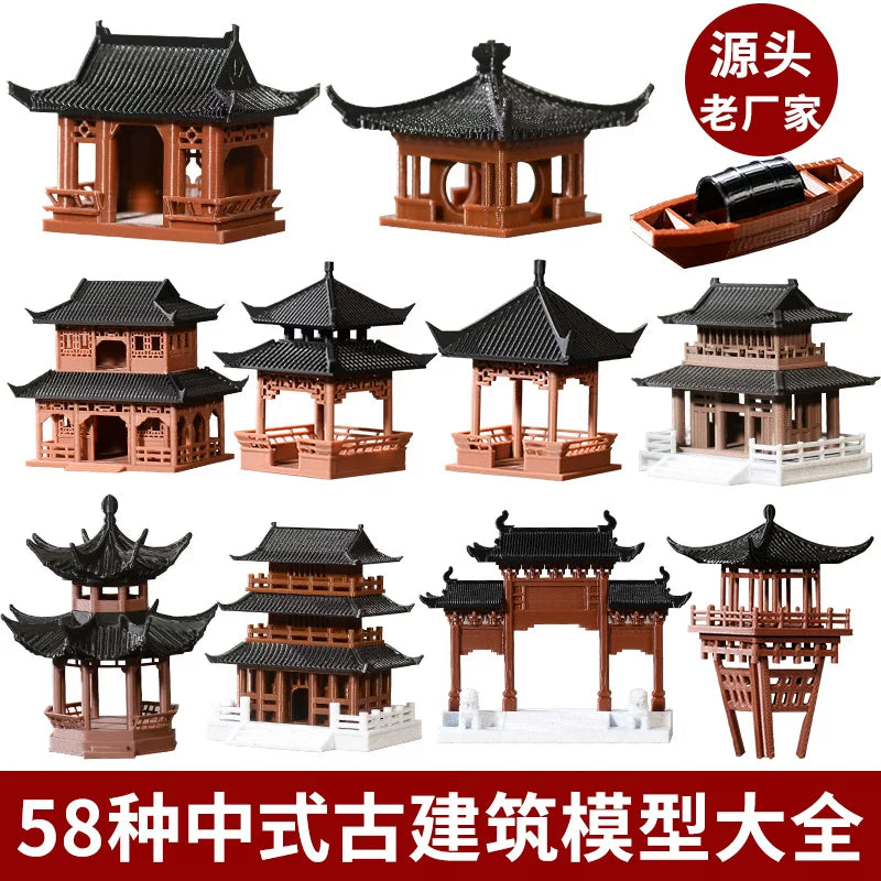Miniature Chinese Pavilion Micro Landscape Ornament for DIY Terrarium and Aquarium Decor