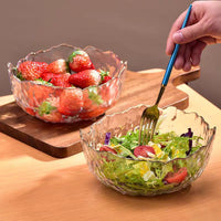 Lead-Free Crystal Glass Salad Bowl with Gold Rim, Household Fruit Plate Dessert Bowl, Hammered Texture Dinnerware Set