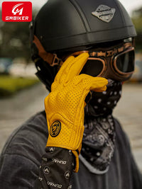 Motorcycle Genuine Sheepskin Half-Finger Gloves for Cruising and Riding, Breathable, Windproof, Anti-Fall