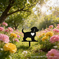 Metal Dog Silhouette Garden Stake Outdoor Yard Art Decoration