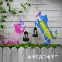 Outdoor Solar Powered Waterproof Metal Cat Silhouette Garden Stake Light for Yard and Patio Decoration