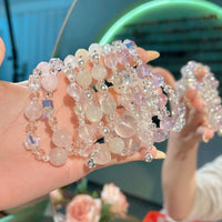 Natural Moonstone Rose Quartz Crystal Bracelet for Women, Summer Everyday Wear, Friendship Gift