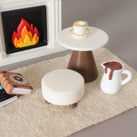 Miniature Fireplace, Table, Stool, Carpet Dollhouse Christmas Scene Furniture Decor Set