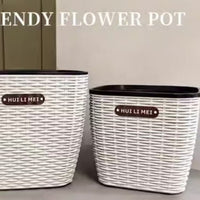Self-Watering Square Rattan-Style Planter for Indoor & Outdoor Plants