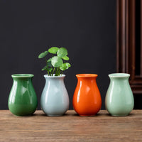 Mini Chinese Ceramic Vase with Faux Plant for Desktop Decor