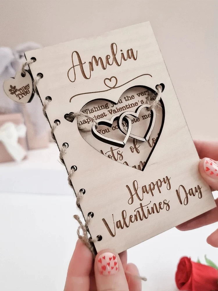 Personalized Carved Wooden Greeting Card for Valentine's Day, Birthday, Anniversary - Unique Gift for Couples