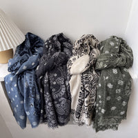 Light Luxury Cream White Soft Cotton Linen Scarf for Women, Autumn/Winter Versatile Long Shawl