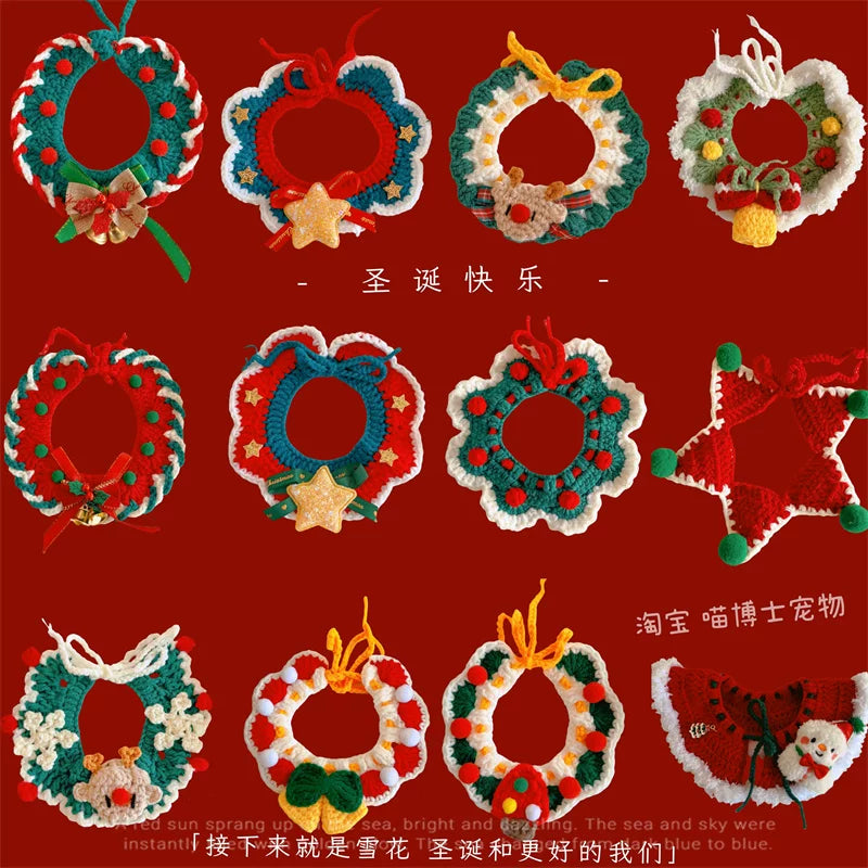 Pet Christmas Knitted Collar and Hat Set for Cats and Dogs