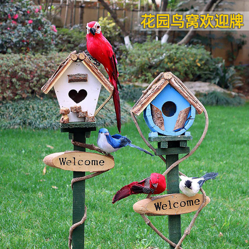 Garden Birdhouse Decoration with Small Fence and Bird Feeder for Outdoor Yard and Balcony