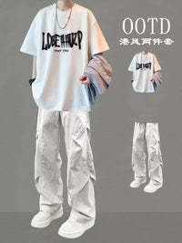 Men's Summer Casual Two-Piece Outfit Short Sleeve Top & Long Pants Set
