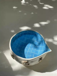 Shinymomo Creative Handmade Ceramic Matcha Bowl with Cute Cartoon Bear and Pool Design