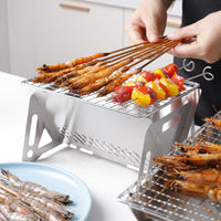 Portable Stainless Steel Mini BBQ Grill with Skewers and Rack for Outdoor Camping Picnics