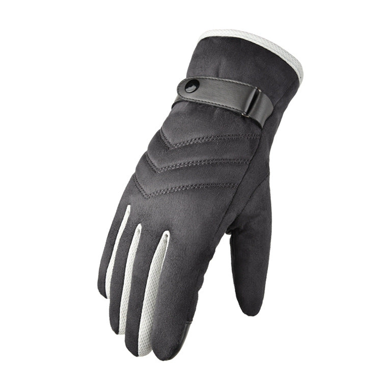 Men's Suede Winter Gloves - Thermal, Touchscreen, Windproof, Non-Slip for Outdoor Cycling