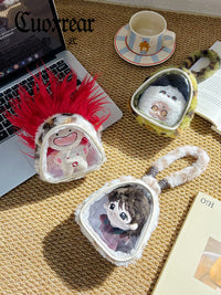 Leopard Print Transparent Plush Coin Purse with Keychain