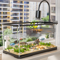 Kouting Turtle and Fish Tank with Basking Platform, Desktop Aquarium for Living Room, Self-Cleaning Plastic Tank