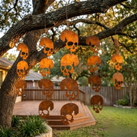 Rusty Metal Skull Garden Decor Halloween Outdoor Yard Ornament with Hemp Rope