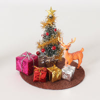 Miniature Christmas Living Room Decor Set with Tree, Deer, Gift Boxes, and Carpet