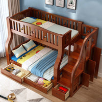 Solid Wood Bunk Bed with Ladder and Storage for Kids