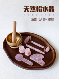 ITSHEYDC Natural Rose Quartz Facial Skincare Tool Set with Gua Sha, Massage Roller & Tray