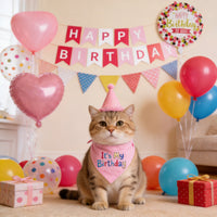 Pet Birthday Party Set for Cats and Dogs, 15-Piece Hat and Bandana Kit