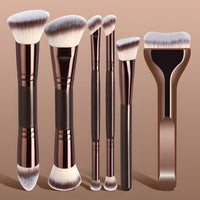 Dual-Ended Makeup Brush Set with Foundation, Blush, and Powder Brushes
