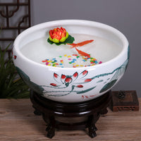 Jingdezhen Ceramic Blue and White Porcelain Fish Tank for Goldfish, Lotus, and Turtle