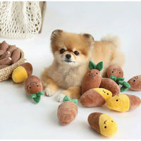 Interactive Sweet Potato Snuffle Toy for Dogs - Squeaky Plush Food Hiding Puzzle