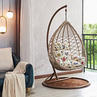 Indoor Rattan Swing Chair with Stand, Single Person Hanging Basket Chair for Balcony, Bedroom, or Patio
