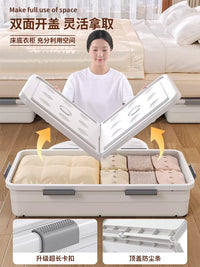 Under-Bed Storage Container with Wheels and Drawers, Flat Design for Clothes and Home Organization