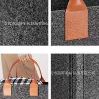 Felt Storage Tote Bag with Leather Handle, Large Capacity Multi-functional Basket for Gifts and Organization