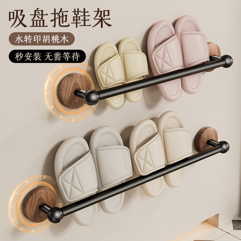 Wall-Mounted Suction Cup Slipper Rack with Towel Bar for Bathroom