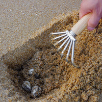 Seashell Clam Rake with Wooden Handle, Stainless Steel Garden Soil Loosening Tool