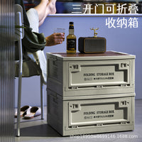 Foldable Side-Opening Storage Box with Wooden Lid for Outdoor Camping and Car Trunk Organization