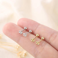 Stainless Steel Rose Flower Stud Earrings for Women, Short Bar Screw Back, Hypoallergenic