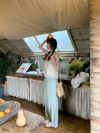 Korean Seoul Mint Mambo Loose Straight Cotton Linen Pants