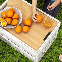 Foldable Outdoor Storage Box with Wooden Lid for Camping and Car Trunk Organization
