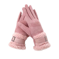 Women's Winter Touchscreen Gloves - Double-Layer Fleece Lined, Windproof Suede with Buckle for Cycling & Driving