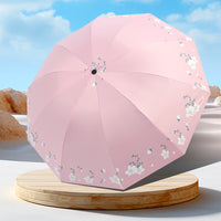 Double-Sided Floral Print 10-Rib Folding Sun Umbrella for Outdoor UV Protection