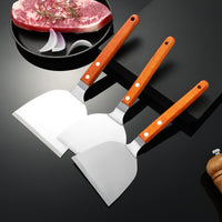 Stainless Steel Griddle Spatula Set with Wooden Handle for BBQ, Steak, and Pizza